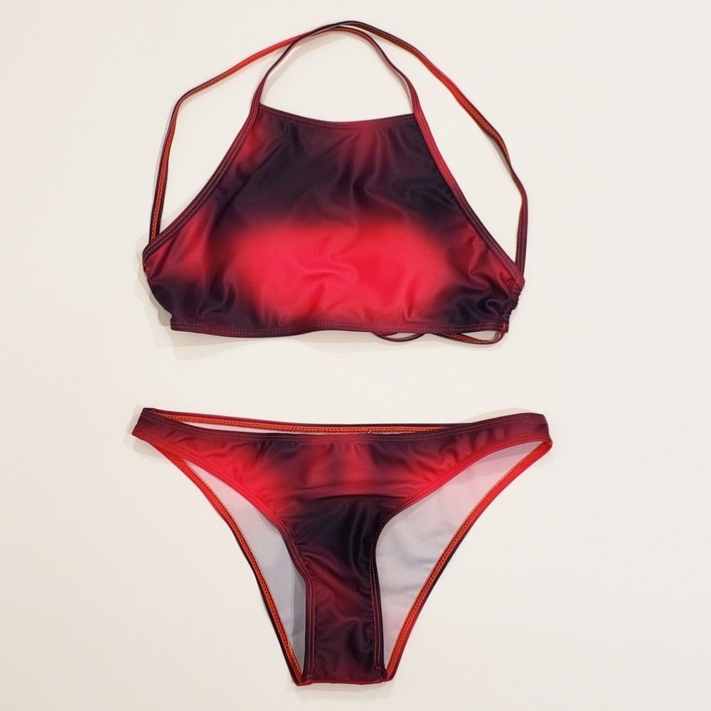 Bikini Red & Black Criss Cross Halter - Picture 2 of 8